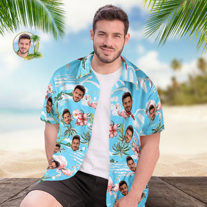 Benutzerdefiniertes Gesicht Hawaiihemd Herren All Over Print Aloha Shirt Geschenk – Rosa Flamingos Und Blumen - DePhotoBoxer
